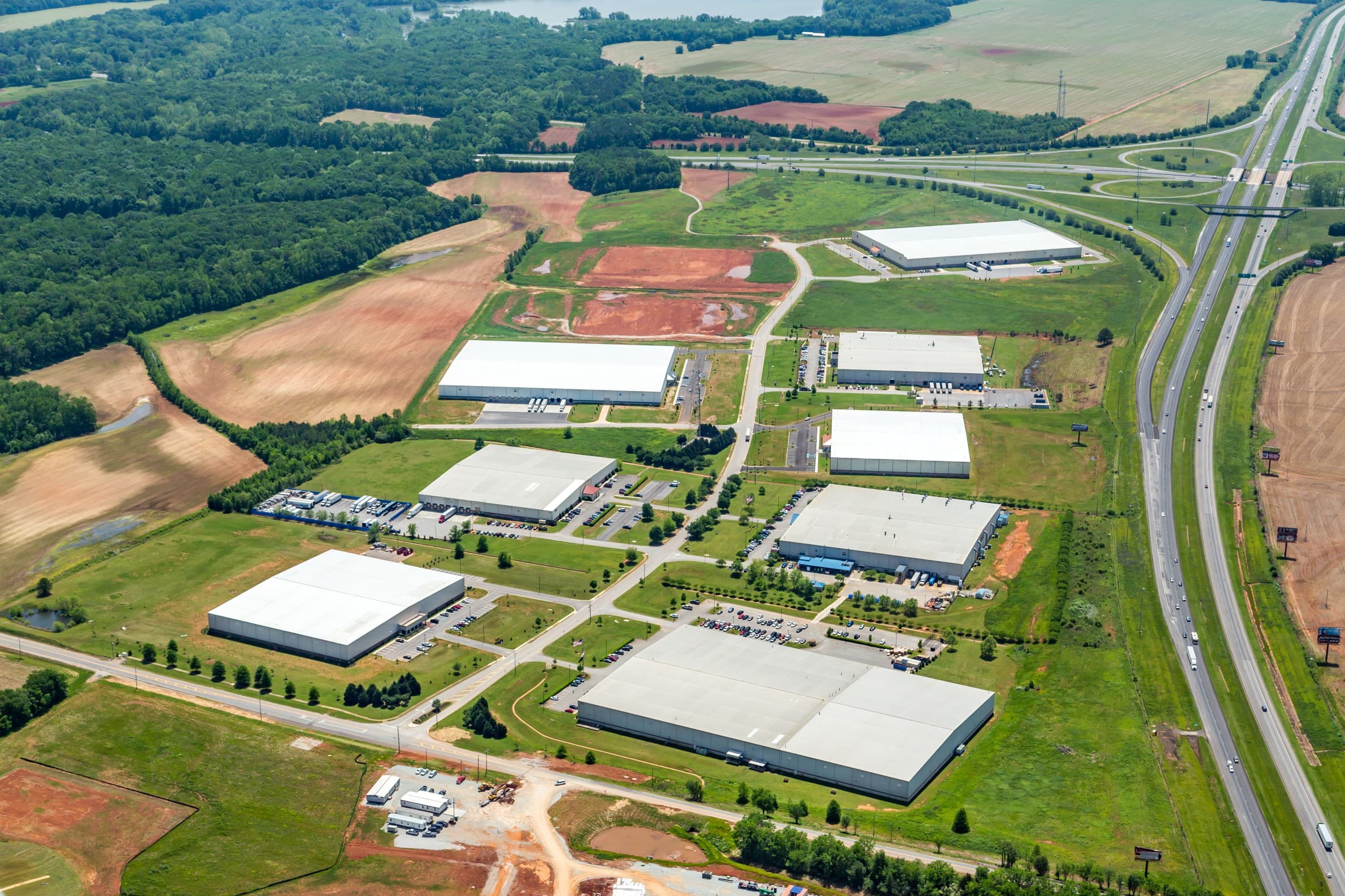 Aerial view of SouthPoint Alabama industrial business park in Huntsville, AL