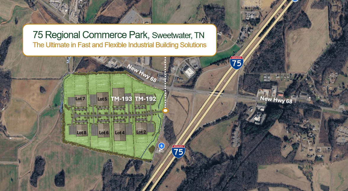 Aerial view of SouthPoint Tennessee industrial business park in Sweetwater, TN