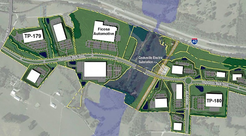 Aerial view of Highlands Business Park industrial business park in Cookeville, TN