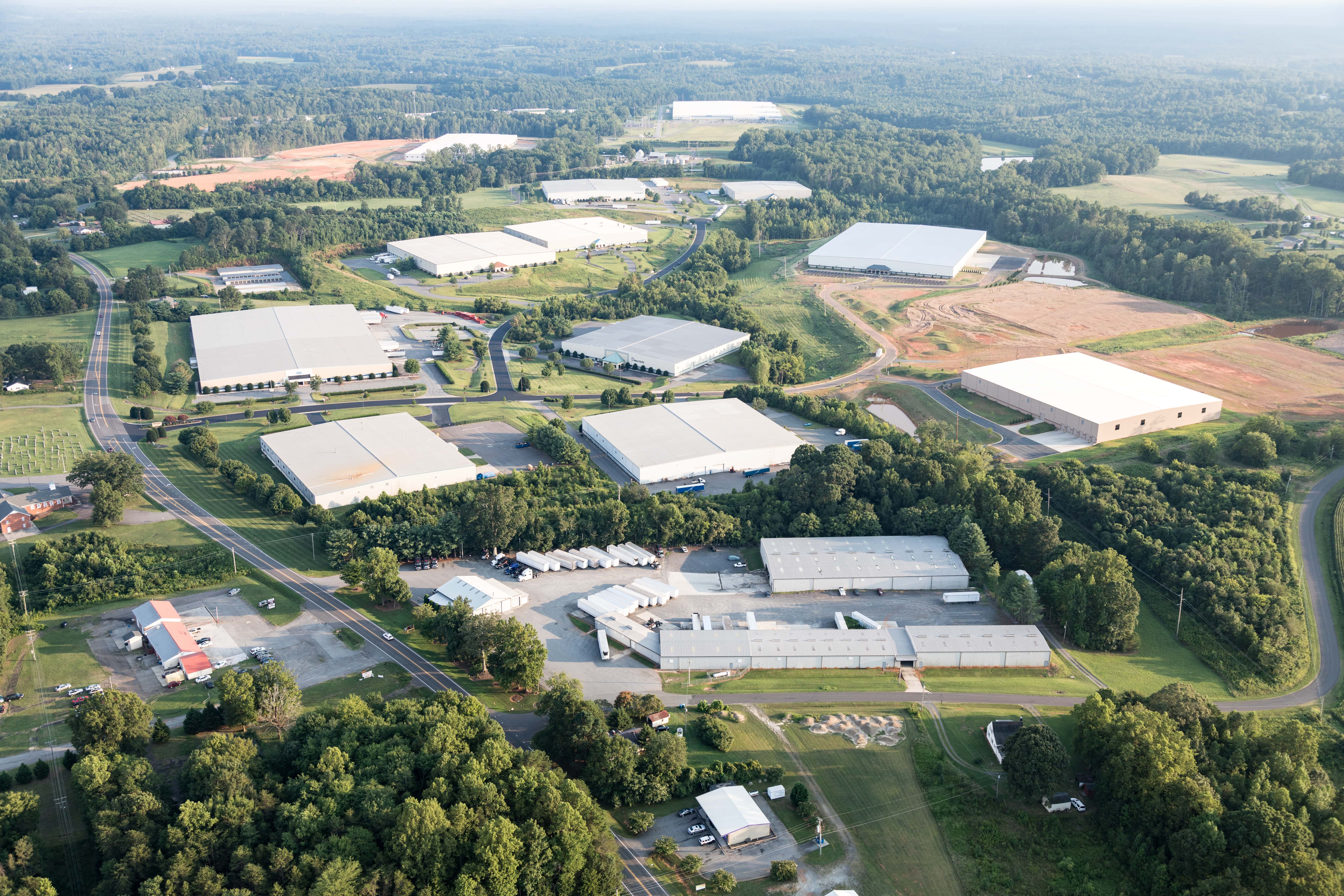 Aerial view of SouthPoint North Carolina industrial business park in Mocksville, NC