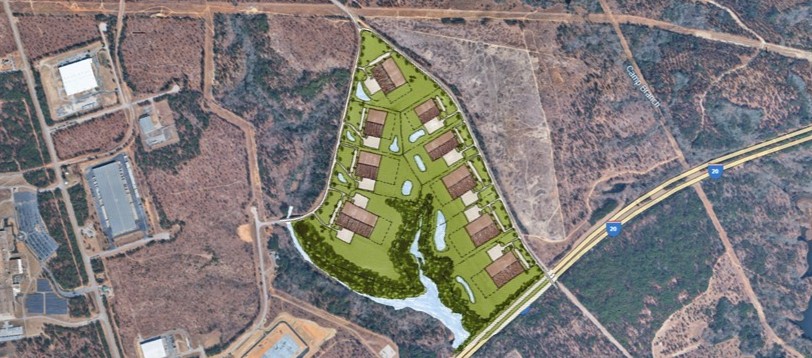 Aerial view of SouthPoint South Carolina industrial business park in Aiken, SC